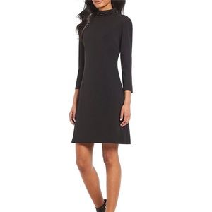 Karl Lagerfeld Black Pearl Mock Neck Shift Dress 8